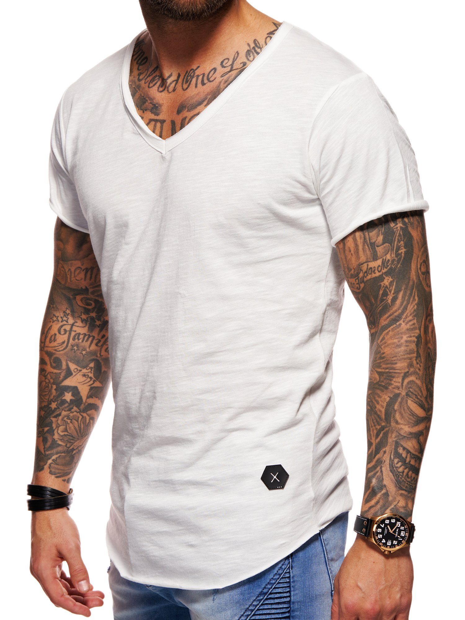 behype T-Shirt MSVALENCIA mit V-Ausschnitt Weiß