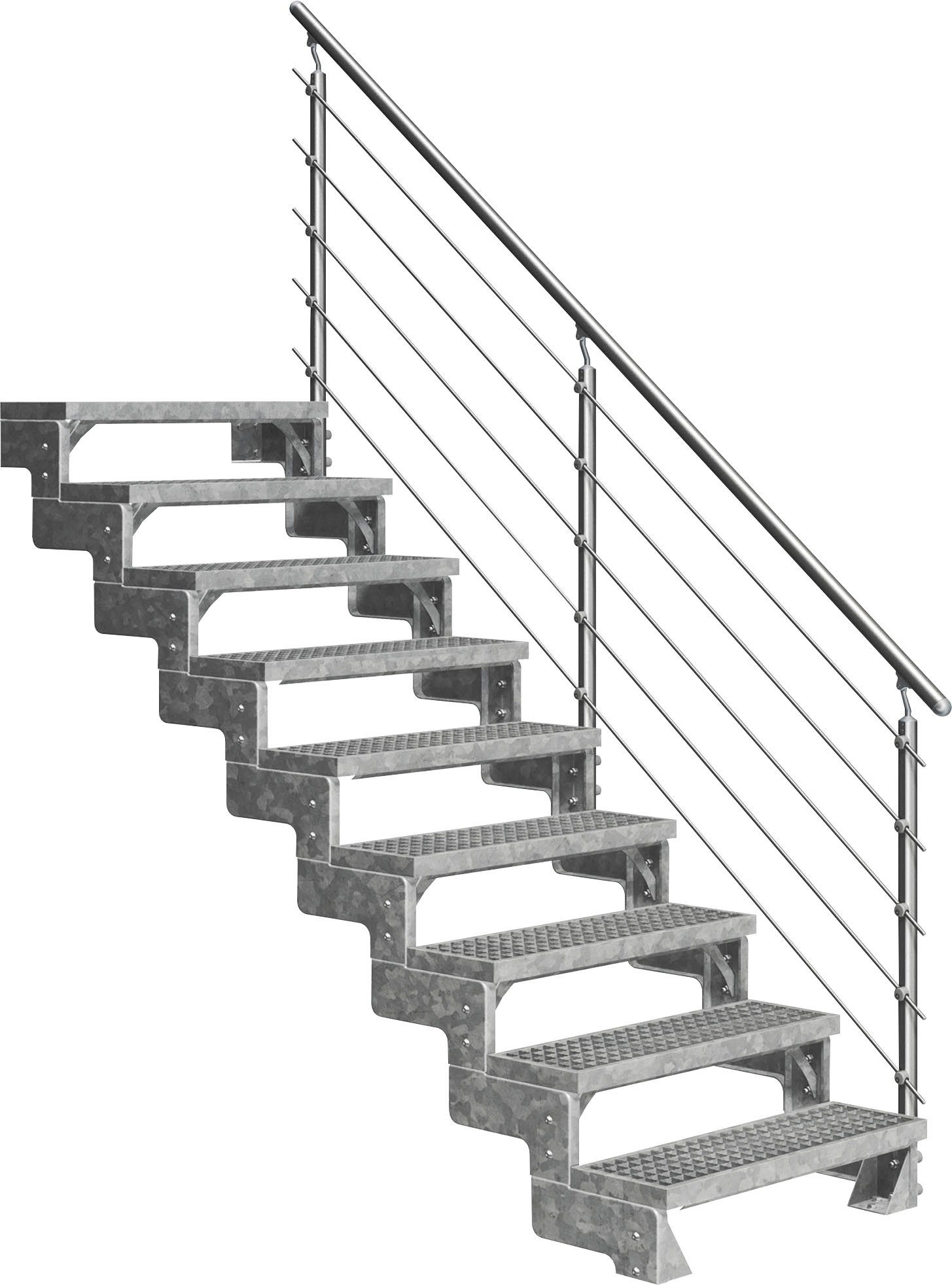 Gitterrost-Stufen, 198 Geschosshöhen 9 einseitigem Gardentop, Stufen für Außentreppe Alu/Metall/ES inkl. offen, cm, bis Dolle