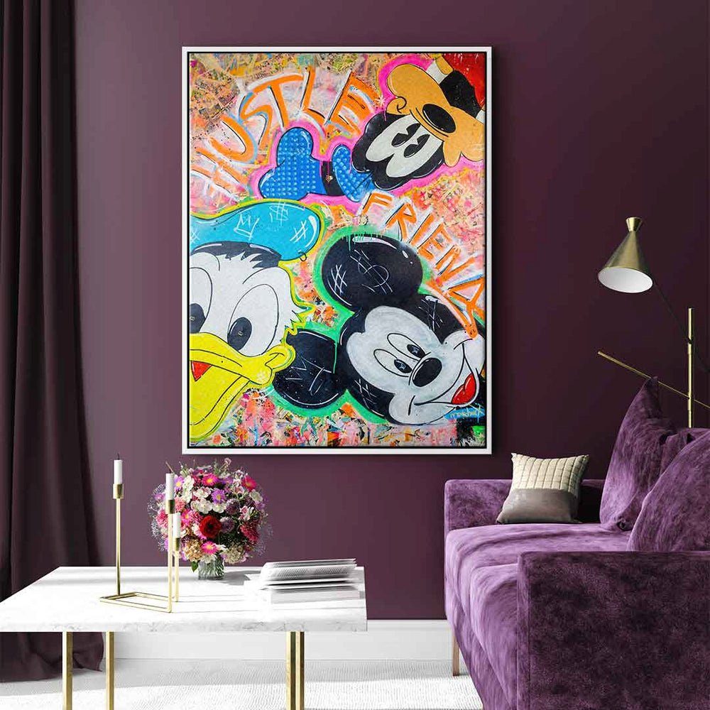DOTCOMCANVAS® Leinwandbild Hustle Friends, Leinwandbild Micky Maus Donald Duck Goofy Comic Hustle Friends