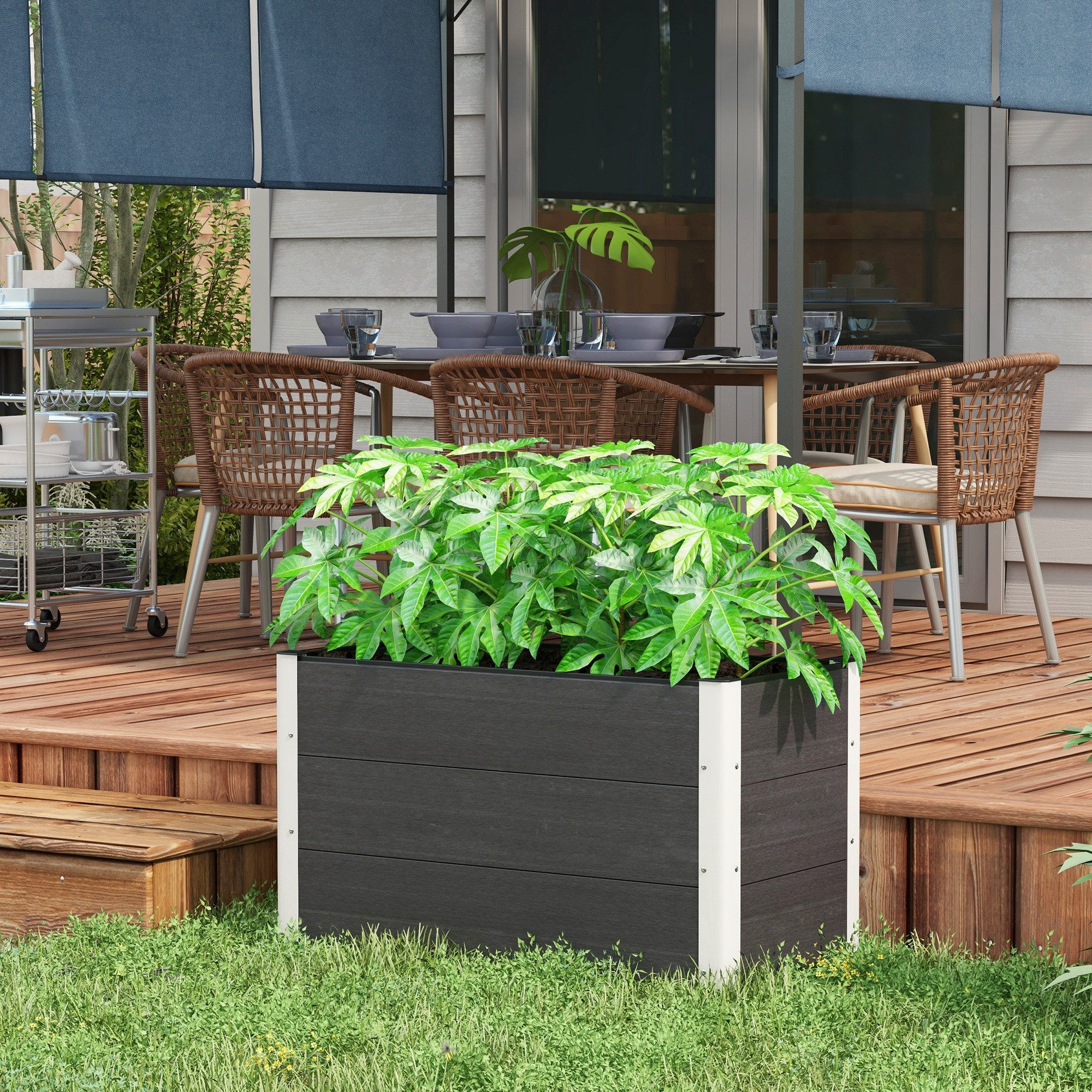 CHICFURN Hochbeet Pflanzkasten aus WPC und Aluminium, grau, 100x50x50 cm (Packung, 1 St., Ohne Boden, für Garten und Terrasse geeignet), Robuste Ausführung für den Außenbereich