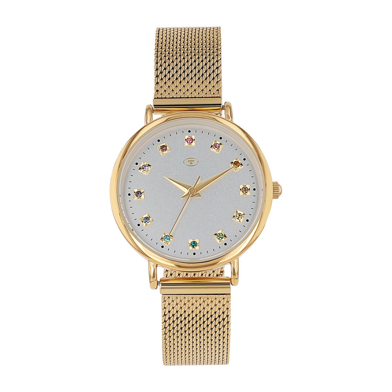 TOM TAILOR Quarzuhr 2100500, Armbanduhr, Damenuhr, Edelstahlarmband, analog, Glassteine
