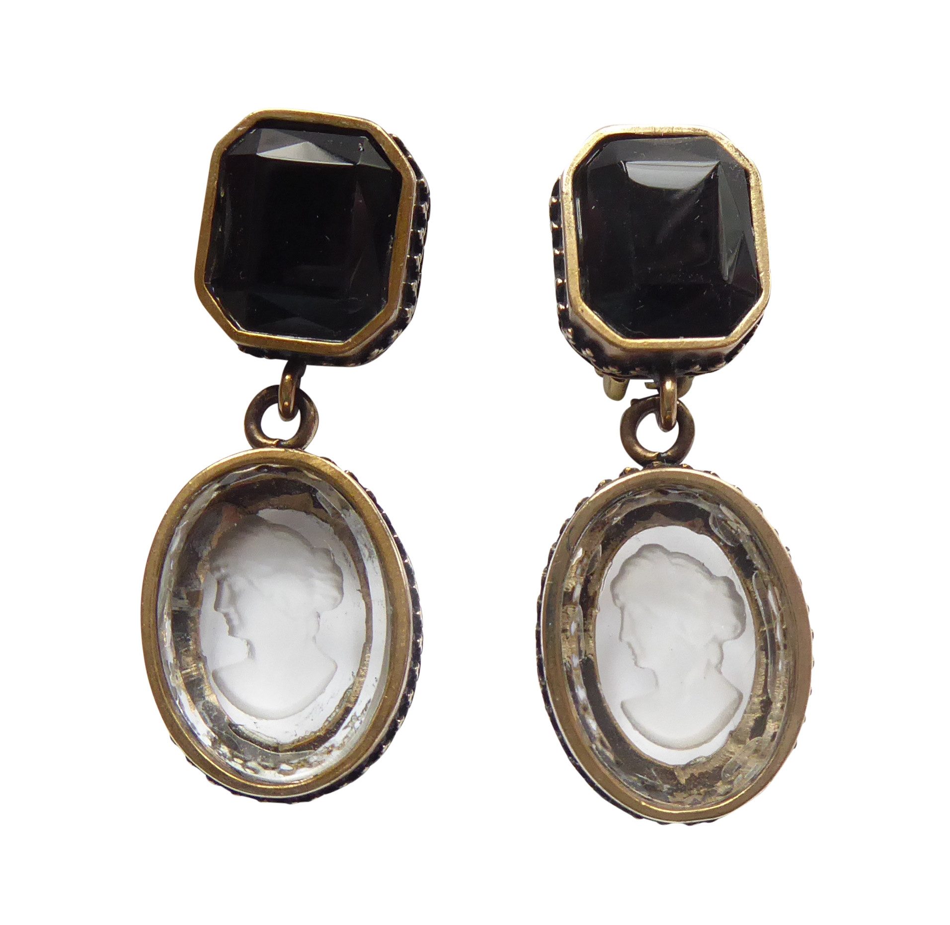 Mugello Paar Ohrclips Emilia Clips schwarz-kristall elegante Abendohrringe, Handarbeit Designer EXTASIA mit Gemmen aus böhmischem Glas