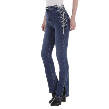 Ital-Design Bootcut-Jeans Damen Freizeit Ösen Stretch Bootcut Jeans in Blau
