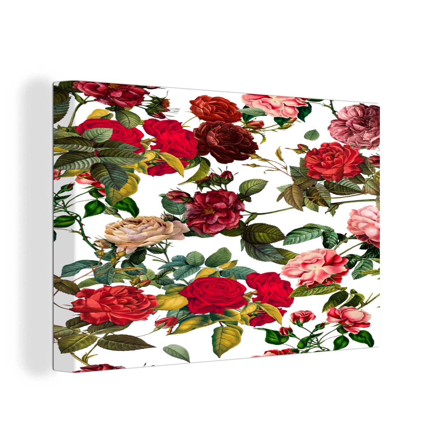 Wandbild Leinwandbilder, Aufhängefertig, - cm Leinwandbild Blumen St), - Wanddeko, (1 Weiß, OneMillionCanvasses® 30x20 Rose