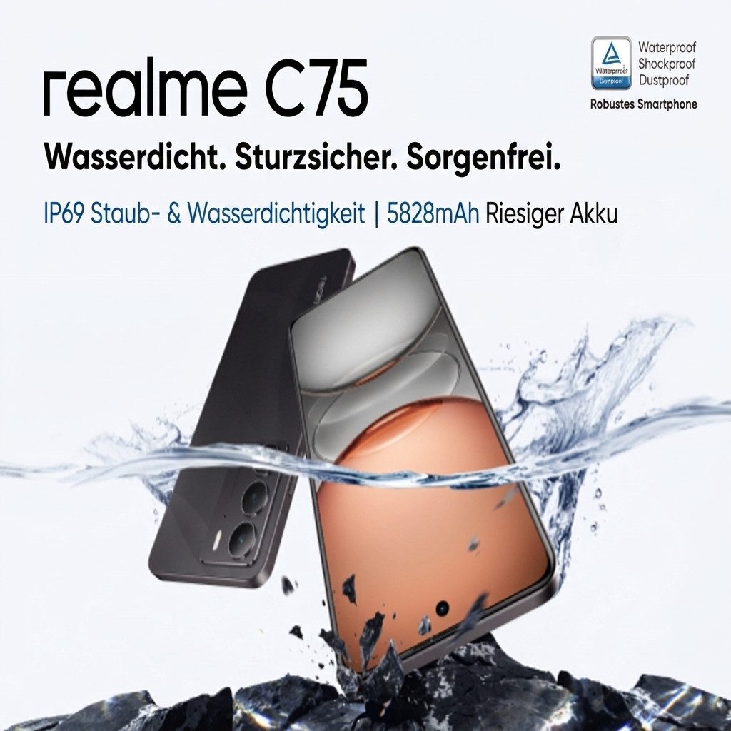 muvano C75 6,72" Smartphone IP69 wasserdicht Handy, stoßfest, 5828mAh 45W Smartphone (6,72 Zoll, 256 GB Speicherplatz, 50 MP Kamera, 90Hz FHD Display, 50MP, 8+256GB Android 14)