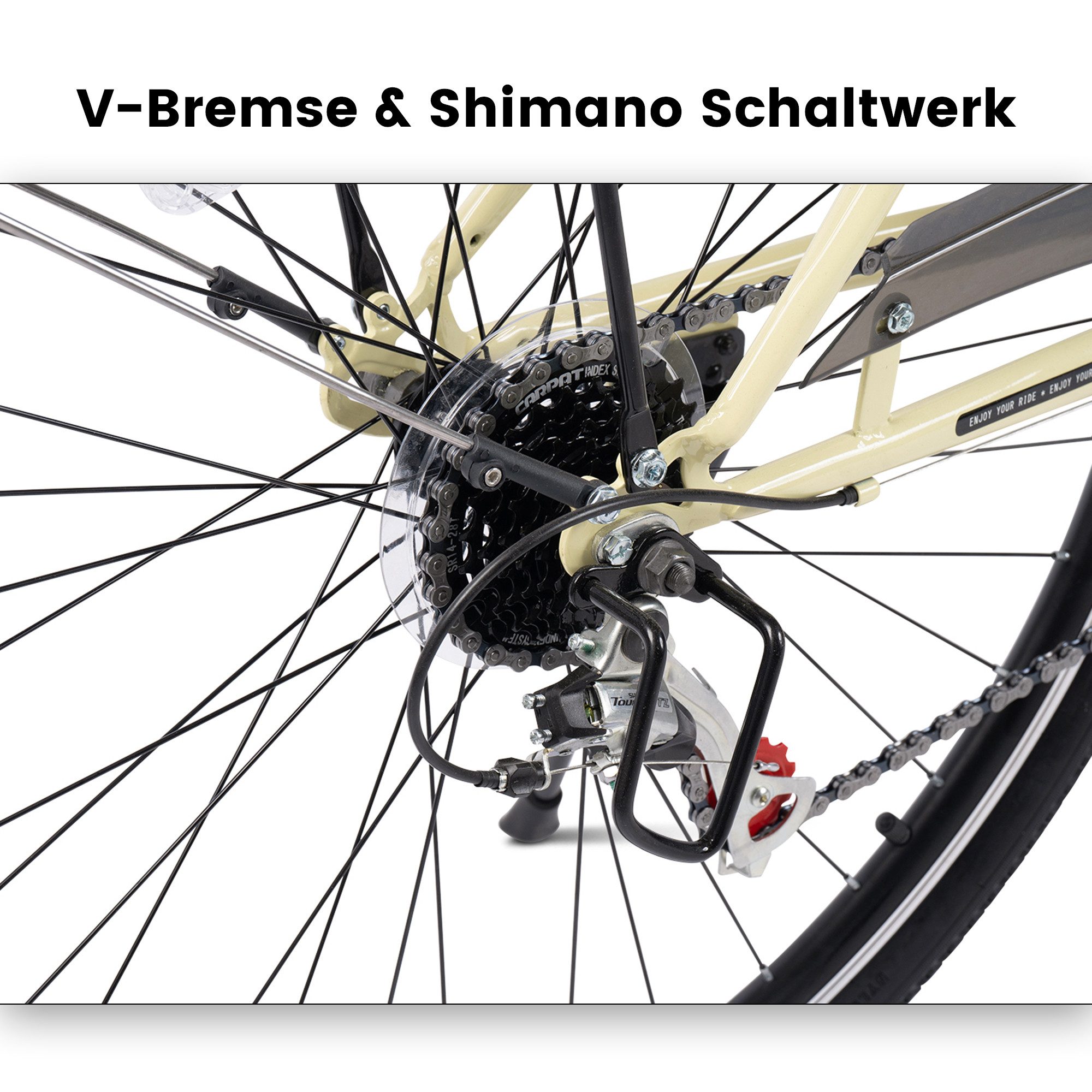 CARPAT SPORT City Bike 28 Inch Women's City Bicycle with Basket, 7-Speed ​​Shimano, Dutch Bike, 7-Speed ​​Shimano, City Bike V-Brakes Women's