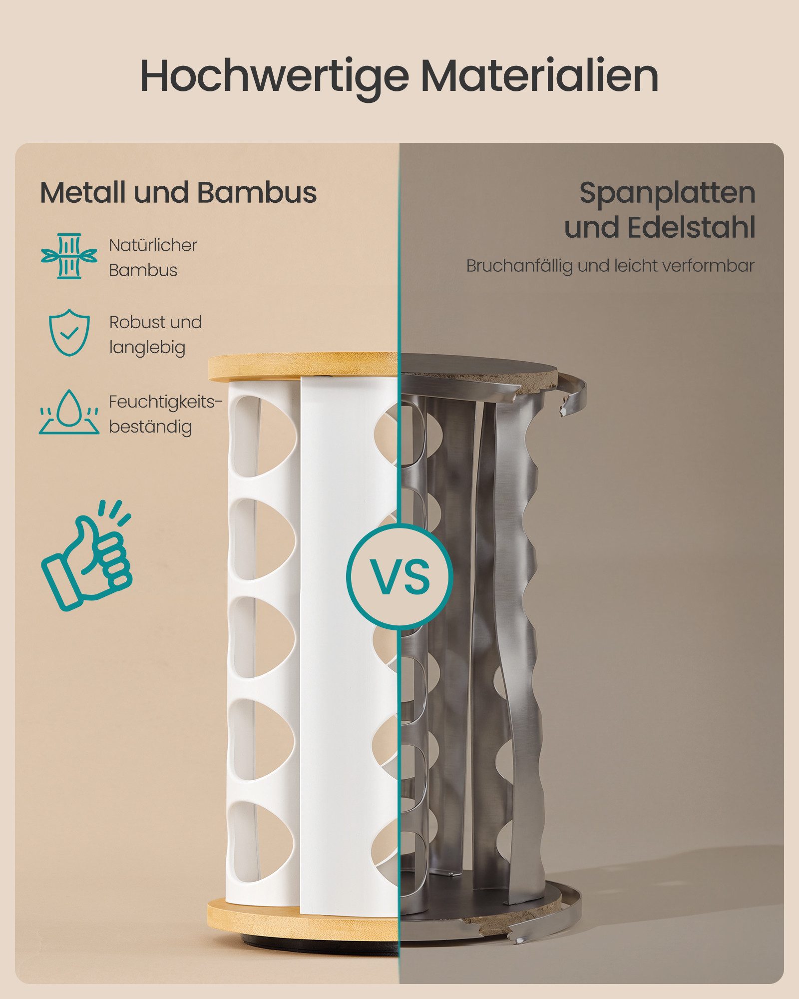 SONGMICS Gewürzregal drehbar, mit 20 Gewürzgläsern, Gewürz-Organizer, Küchenregal, mit Etiketten und Zubehör – Bild 3 von 5