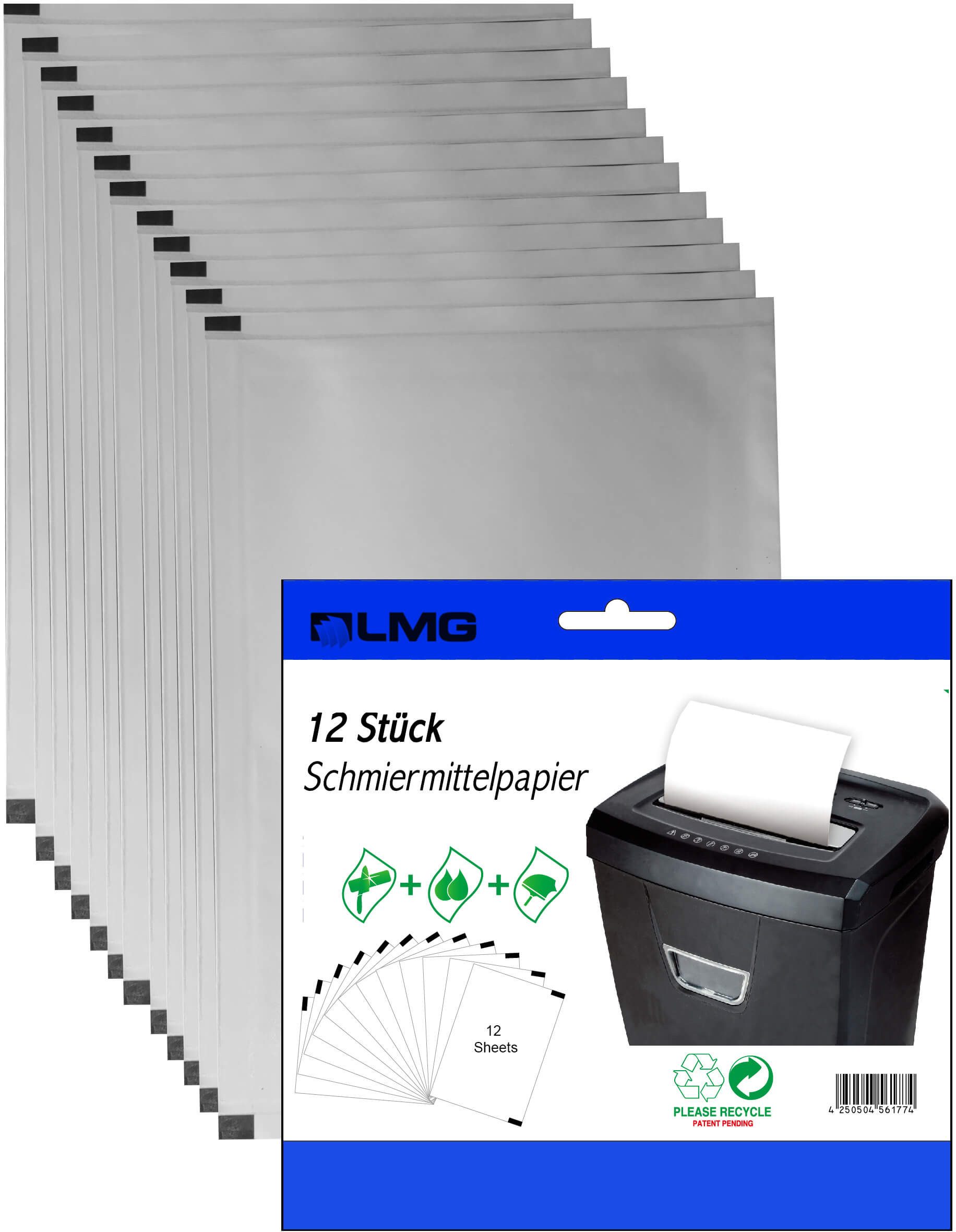 LMG Germany Шредеры Ölpapier für Шредеры, 12 Blatt, Pflegezubehör, schmiert & reinigt, 12 Blätter, sicher & kompatibel