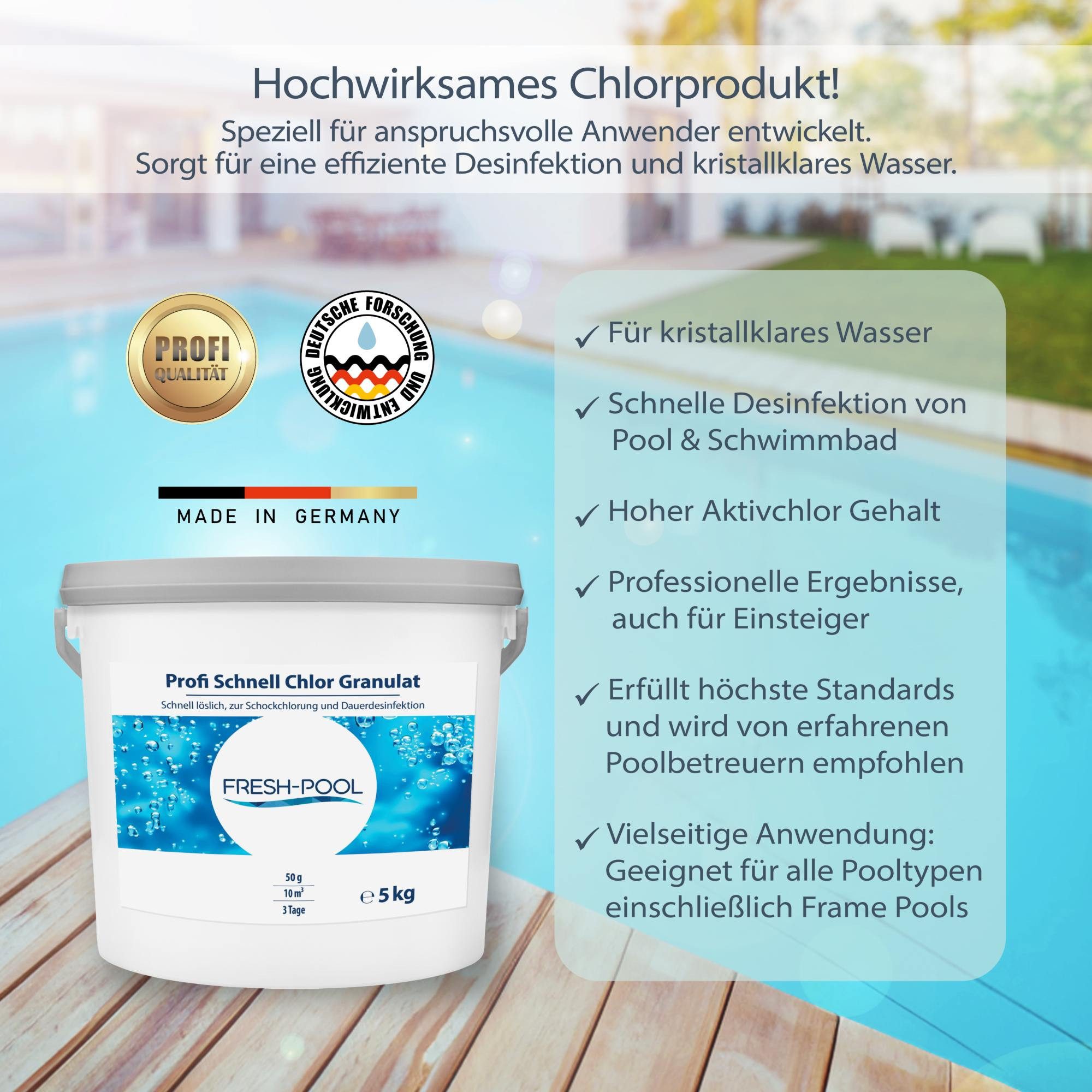 Fresh-Pool Poolpflege Profi Schnell Chlor Granulat 5 kg incl. Dosierbech