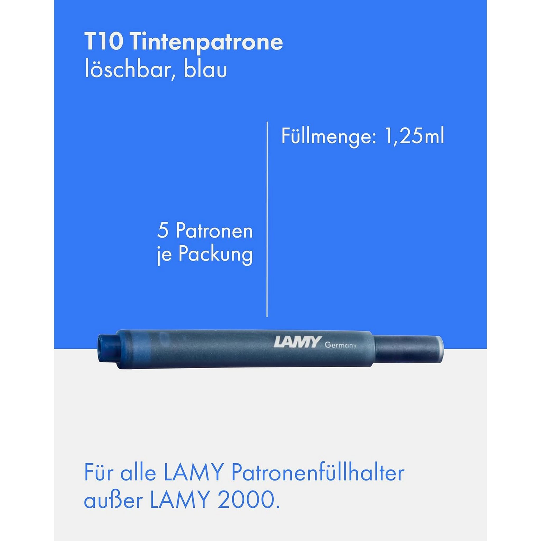 LAMY LAMY 6er Set - 30x Tintenpatronen T10 825 BLAU löschbar Tintenpatrone