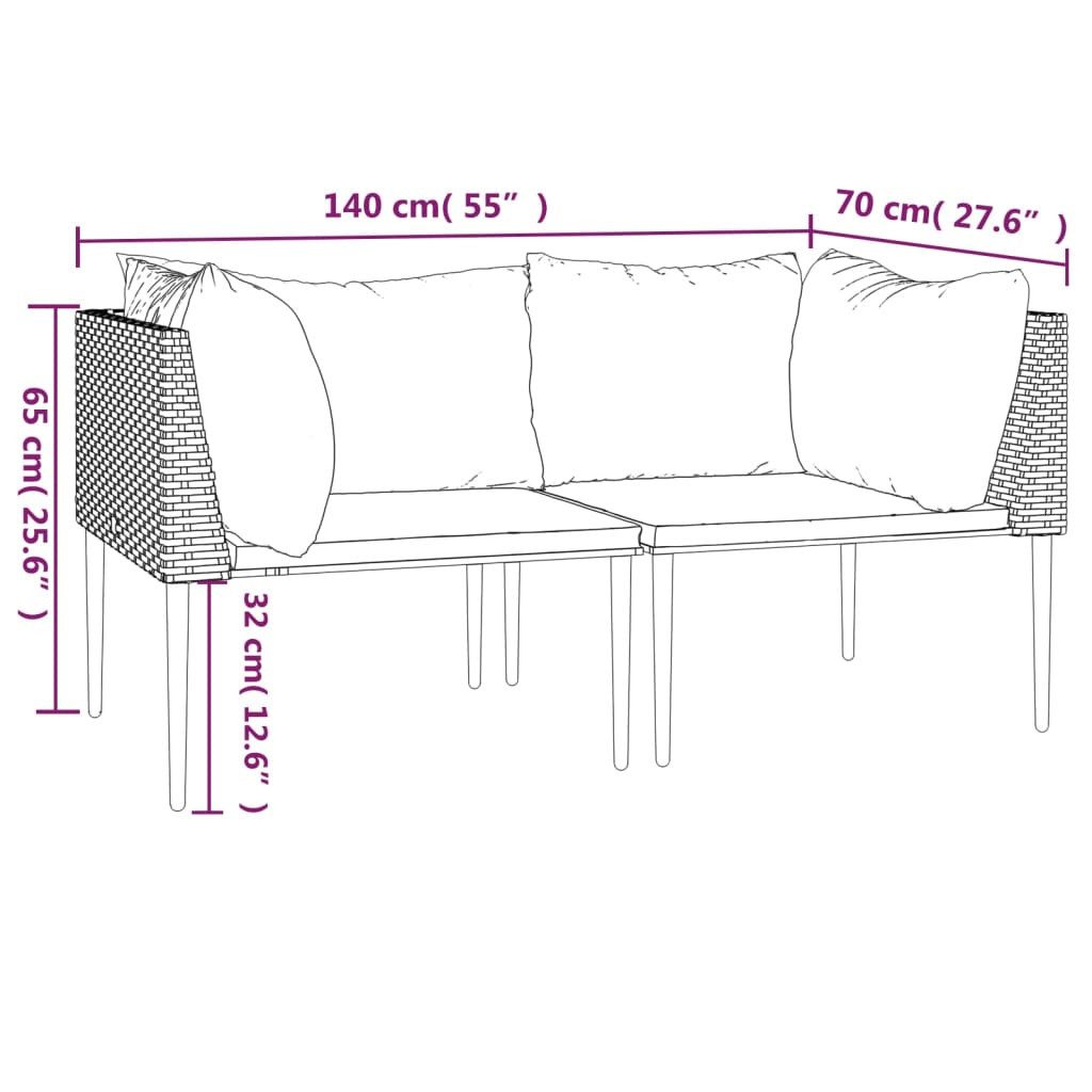 vidaXL Sofaelement Garten-Ecksofas mit Kissen 2 Stk. Grau Poly Rattan (2 St)