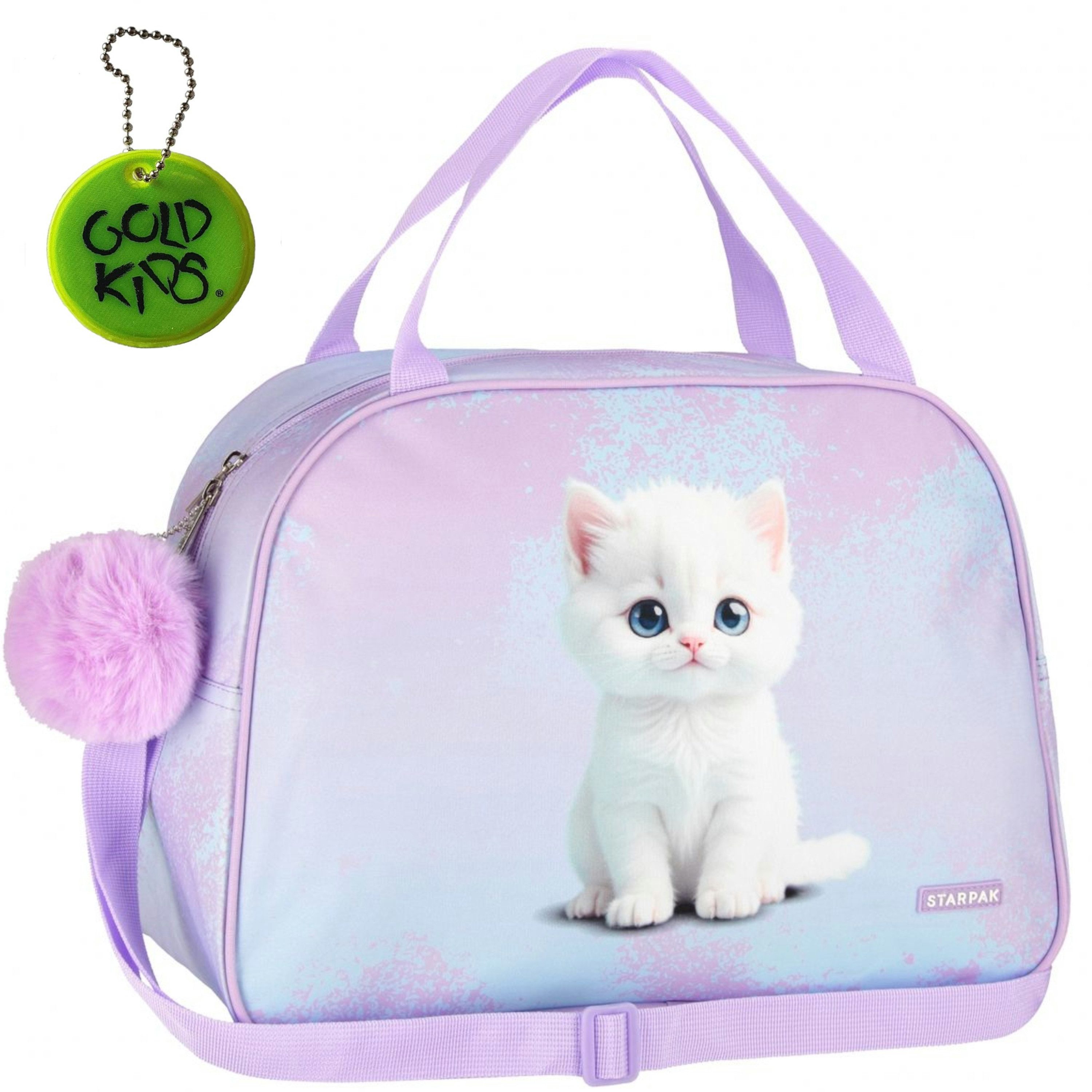 GOLDKIDS Sporttasche Kinder für Mädchen & Jungen - Umhängetasche mit Katze Motiv - (Schwimmtasche mit, 1-tlg., verstärktem Boden), - Trainingstasche 39 cm x 27 cm x 16 cm