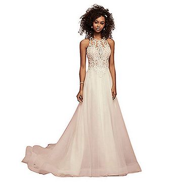 RUZU UG Abendkleid Damen Hochzeitskleid Spitze ärmellos Neckholder Kleid Cocktailkleid