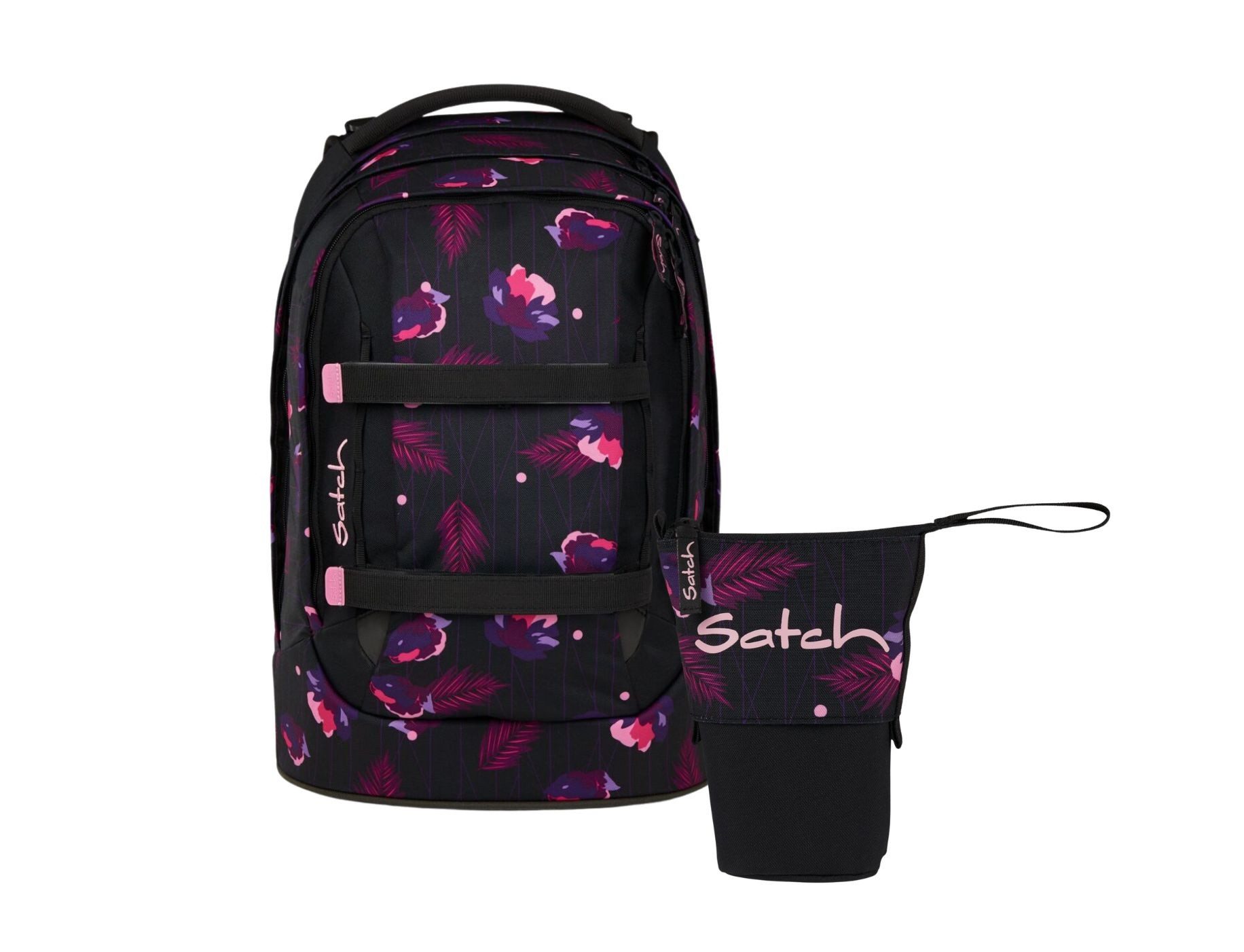 Satch Schulranzen Schulrucksack-Set PACK Mystic Nights 2-teilig (2-teilig), ergonomisch, Your-Size-System: auf Körpergröße anpassbar