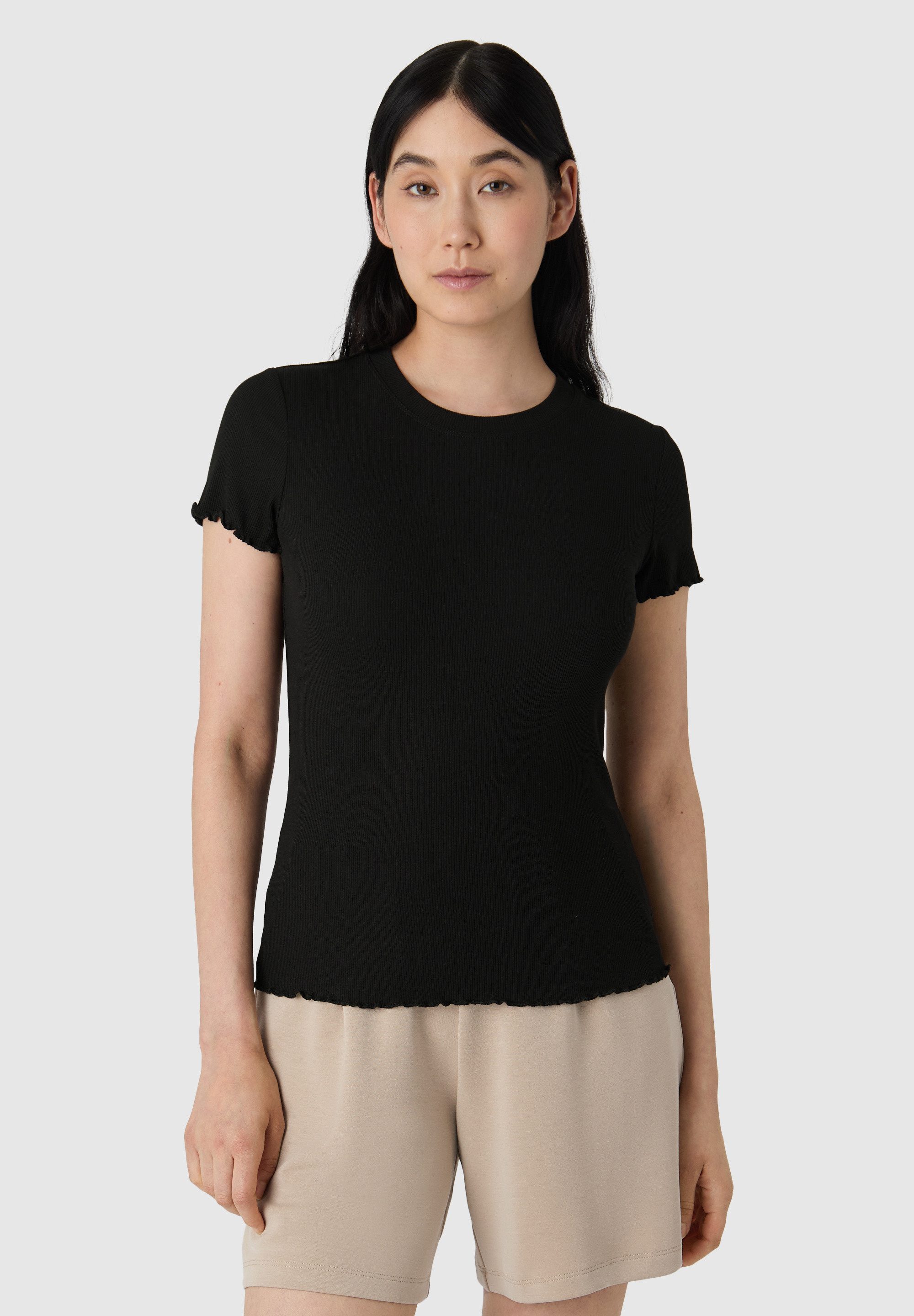Les Lunes Kurzarmshirt JUUNO Tee Rib Lettuce Hem Kurzarm, Wellensaum an Ärmeln und Saum, gerippt