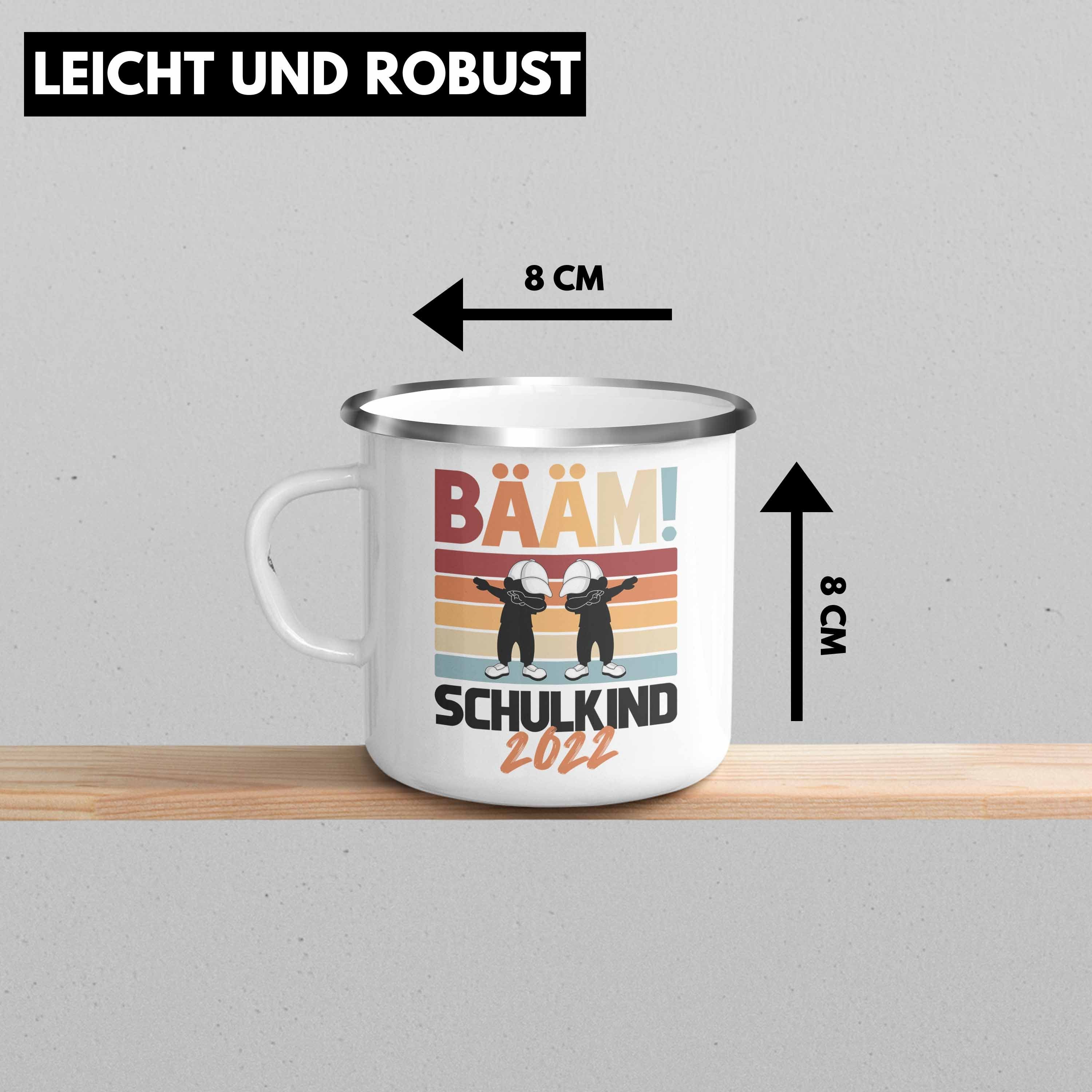 Silber Schulkind Tasse Geschenk Schultüte für Einschulung 1. Junge Schulanfang - Schulstart Schultag Thermotasse Schuleinführung Trendation Trendation Füllung Emaille Jungs Geschenkidee