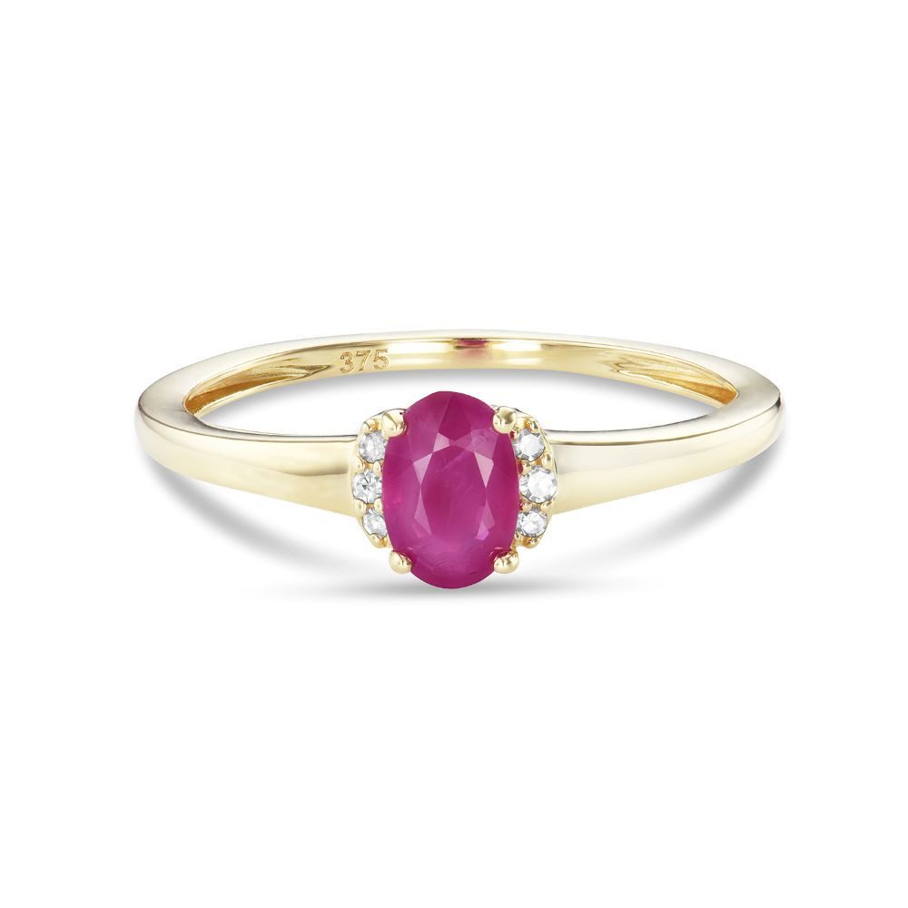 Miore Goldring für Damen in 9K (375) Gelbgold oder Weißgold mit Rubin oder Saphir, mit 6 natürlichen Diamanten 0,03 ct