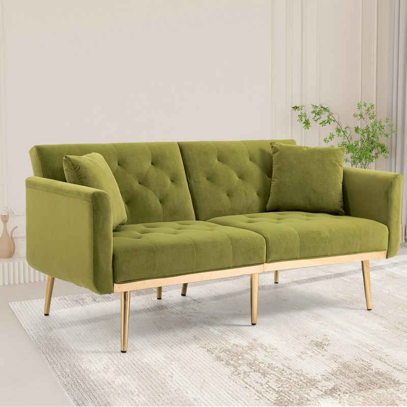 FUROKOY Schlafsofa Akzentsofa, 2-Sitzer Samt-Sofa, Loveseat-Sofa mit Metallfüßen, mit Lehne, Sofa mit Schlaffunktion, verstellbarer Rückenlehne, Hochwertige, olivgrün