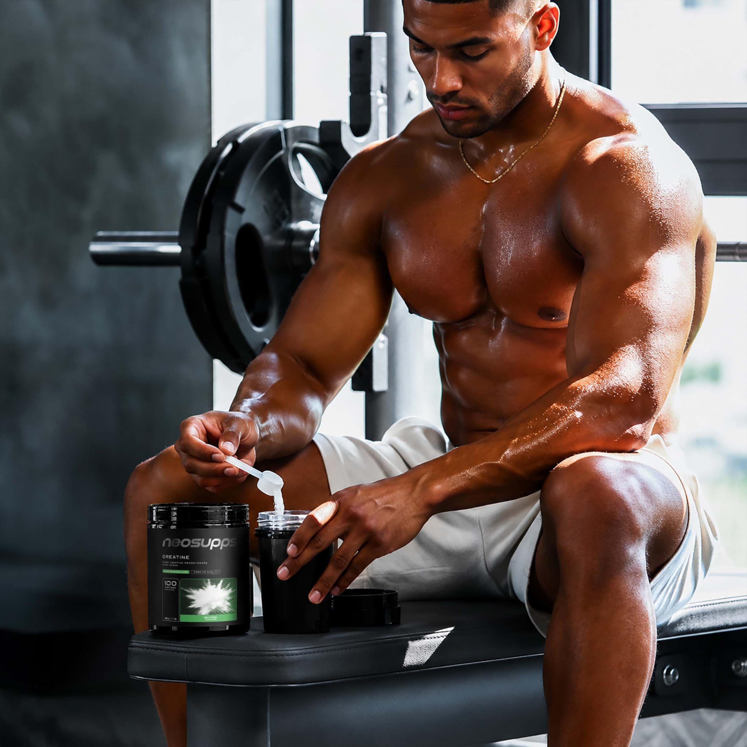 Neosupps Creatin Monohydrat Pulver 500g, 100 % reines Kreatin ohne Zusatzstoffe Pulver, 500 g, Ideal für Schnellkrafttraining & körperliche Leistung im Sport, Vegan