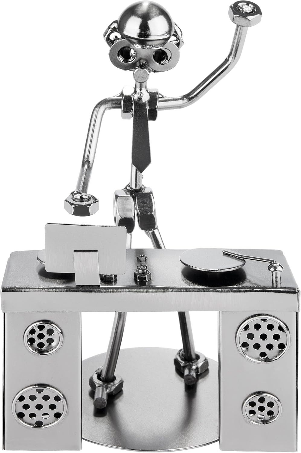 BRUBAKER Dekofigur Schraubenmännchen DJ am Mischpult - Silberne Eisenfigur (1 St., Metallmännchen am DJ-Pult - Handarbeit Metallfigur Party Club), Geschenk für  – Bild 4 von 5