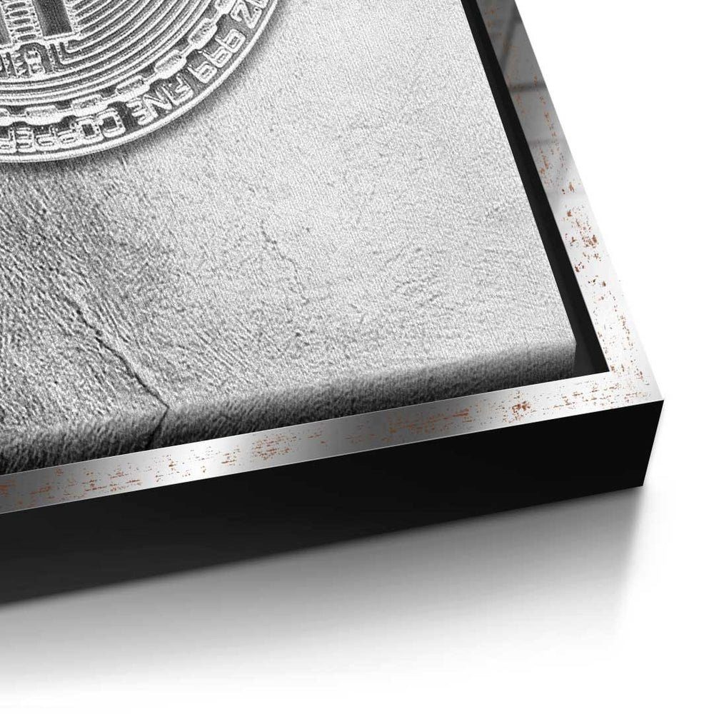 DOTCOMCANVAS® Premium - Trading - Leinwandbild, - Crypto Leinwandbild - Rahmen Bitcoin Silber schwarzer Motivation