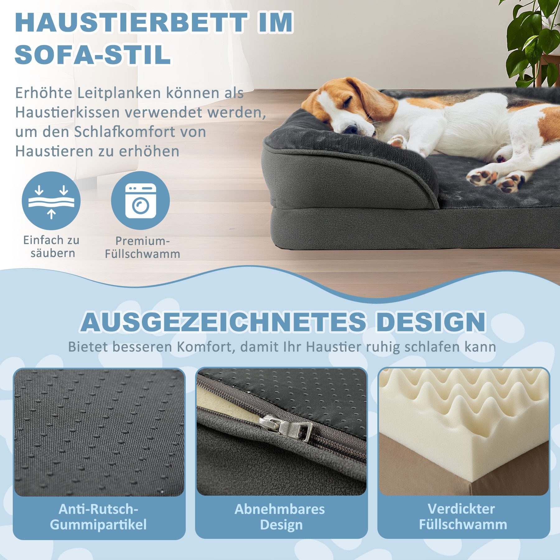 CALIYO Tierbett orthopädisches Hundebett Memory Foam Ergonomisches Hundesofa, Hundesofa mit rutschfest abnehmbarem waschbarem Bezug