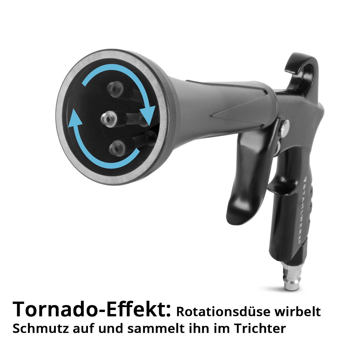 STAHLWERK Ausblaspistole Trockenreinigungspistole 5 Rotations-Wechseldüsen und Tornado-Effekt, Einzelgerät