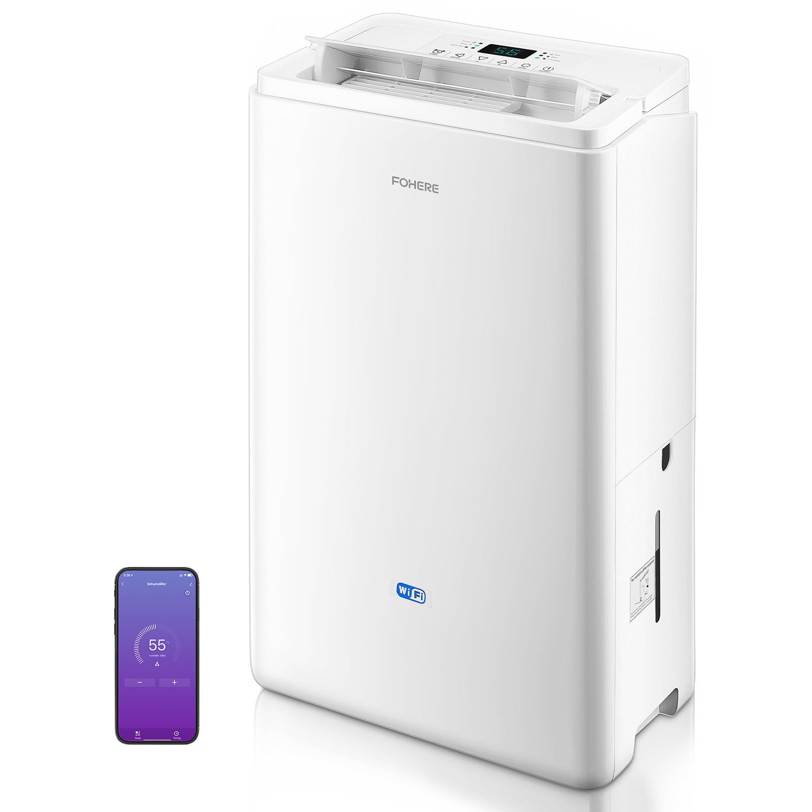 FOHERE Luftentfeuchter mit App & WLAN, 20 L/24H Smart Luftentfeuchter Elektrisch, Entfeuchtung 20 l/Tag, ca. 135m³(50m), 4.2L Tank, Überlaufschutz, 24H Timer mit Wäschemodus