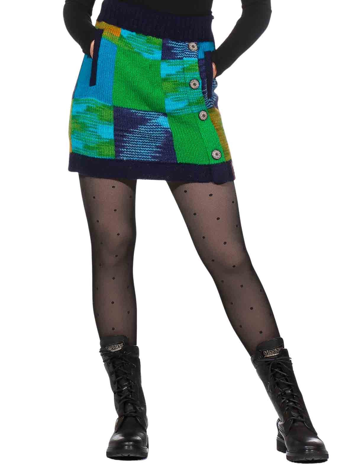 KUNST UND MAGIE Strickrock Bunter Patchwork Strickrock kurz + klassisches Muster Wolle gefüttert