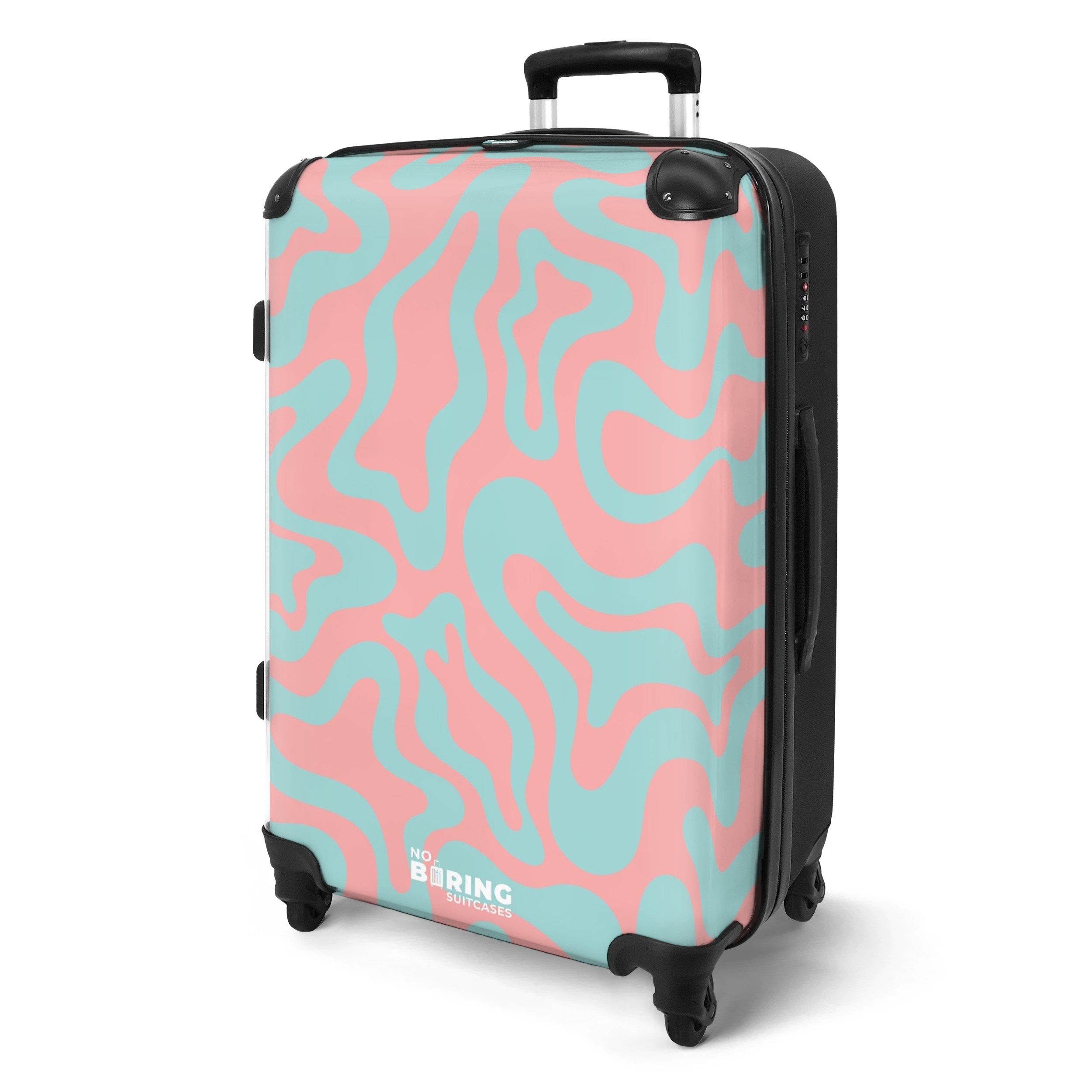 NoBoringSuitcases.com© Hartschalen-Trolley Rosa mit blauem abstraktem günstig online kaufen