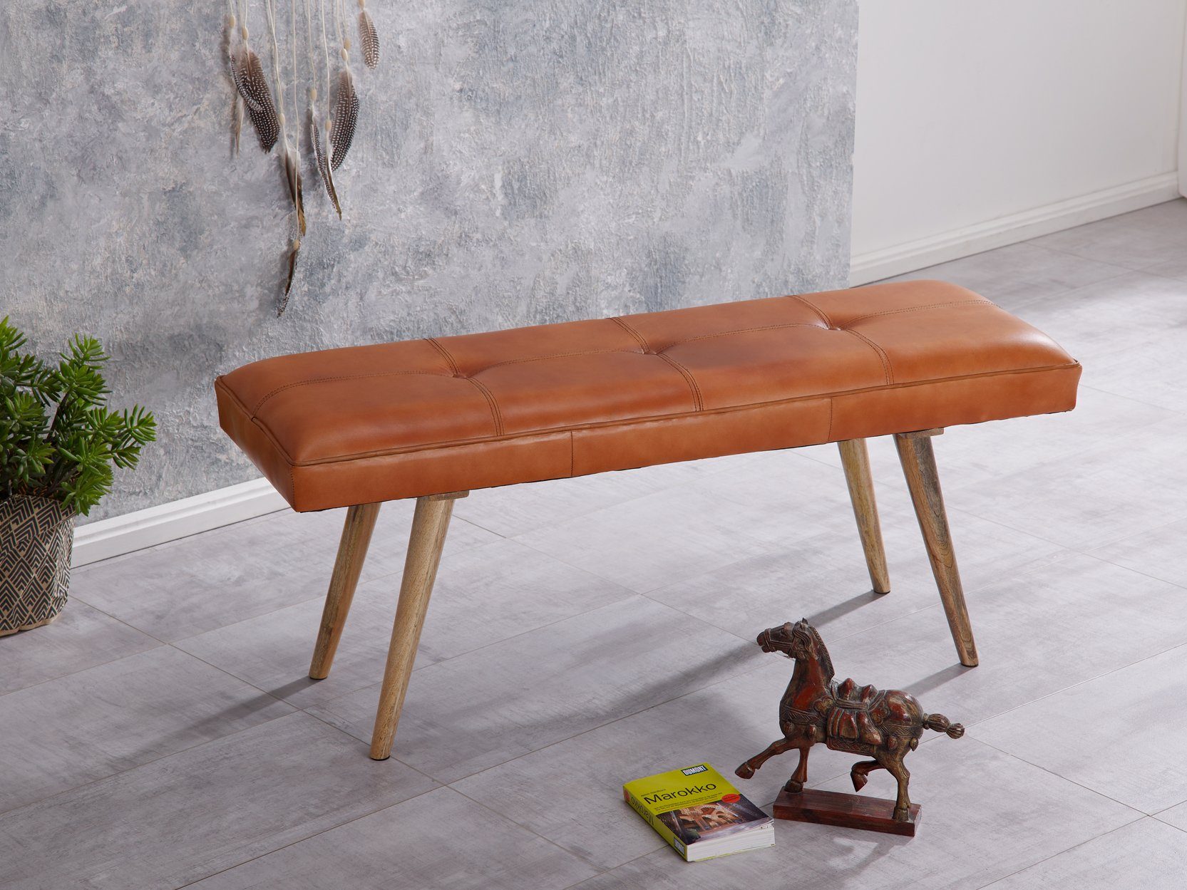KADIMA DESIGN Sitzbank Retro-Sitzmöbel aus Stilvoll bequem Ziegenleder Holz– & &