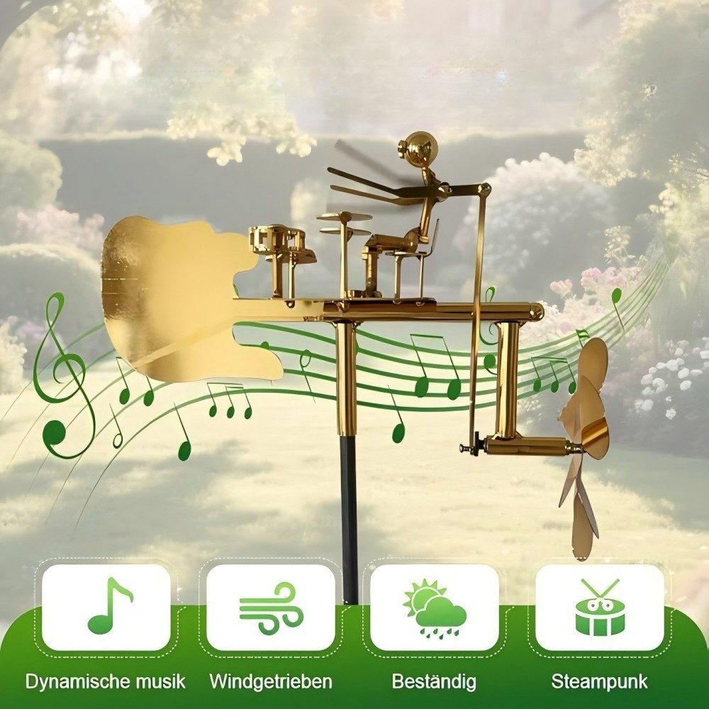 SIKAINI Wetterfahne Gartendekoration Metall-Windmühle mit Trommler, (Lebendige Farben, detailreich gestaltet Einfache Installation), Robustes Metallmaterial Wetterfest & windbetrieben