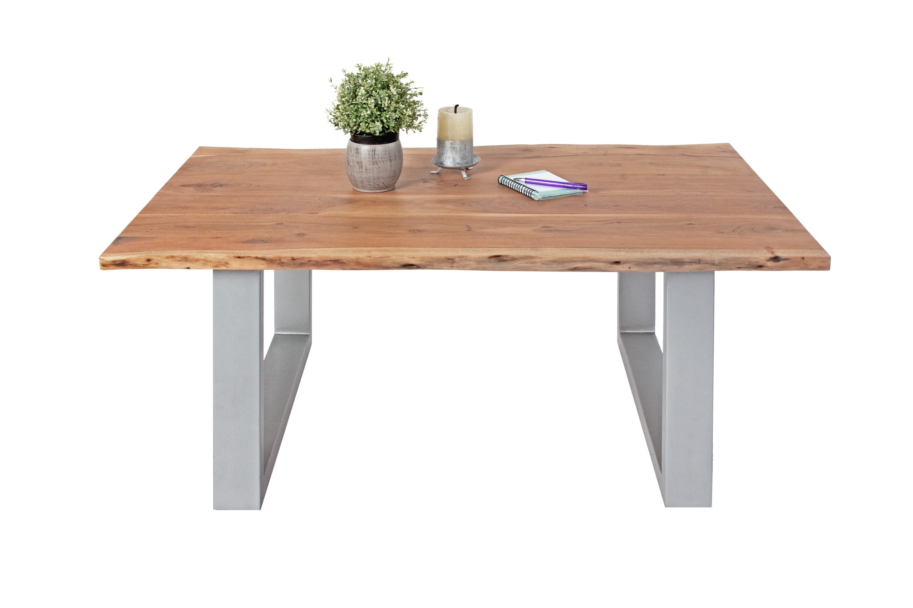 SAM® Couchtisch Galanta, Akazienholz, natur- oder nussbaumfarben, Baumkante, Metallgestell