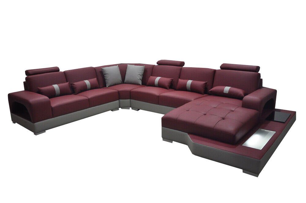 Sofa LED USB Garnitur JVmoebel Eck Couch mit Sofas Leder Modern Wohnlandschaft Ecksofa