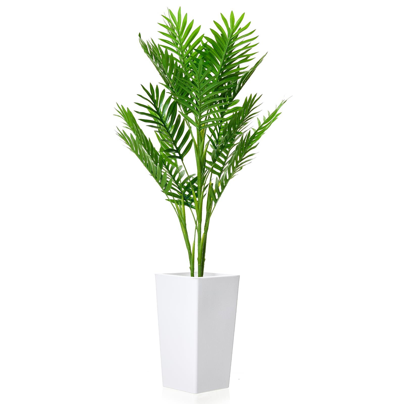 Kunstbaum im weißen Topf für Wohnzimmer, Büro, Eingangsbereich Palme, GarveeMore, Höhe 127 cm, realistisch, pflegeleicht