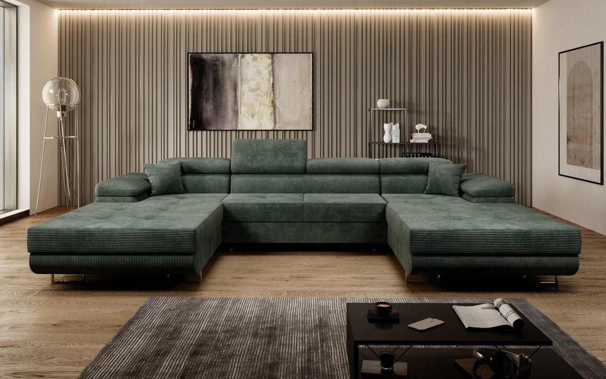 Luxusbetten24 Schlafsofa Designer Sofa Calvera U in Cord, mit Stauraum und günstig online kaufen