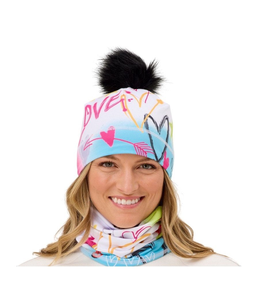 Krimson Klover Beanie Mütze (Pompon) Graffiti Girls - weiss/bunt Damen - 1 Stück