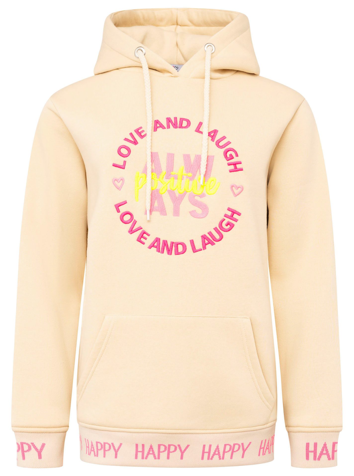 Zwillingsherz Hoodie "Always Positive" Kapuze, Stickerei, Fronttasche, Bündchen-Schriftzug, Langarm