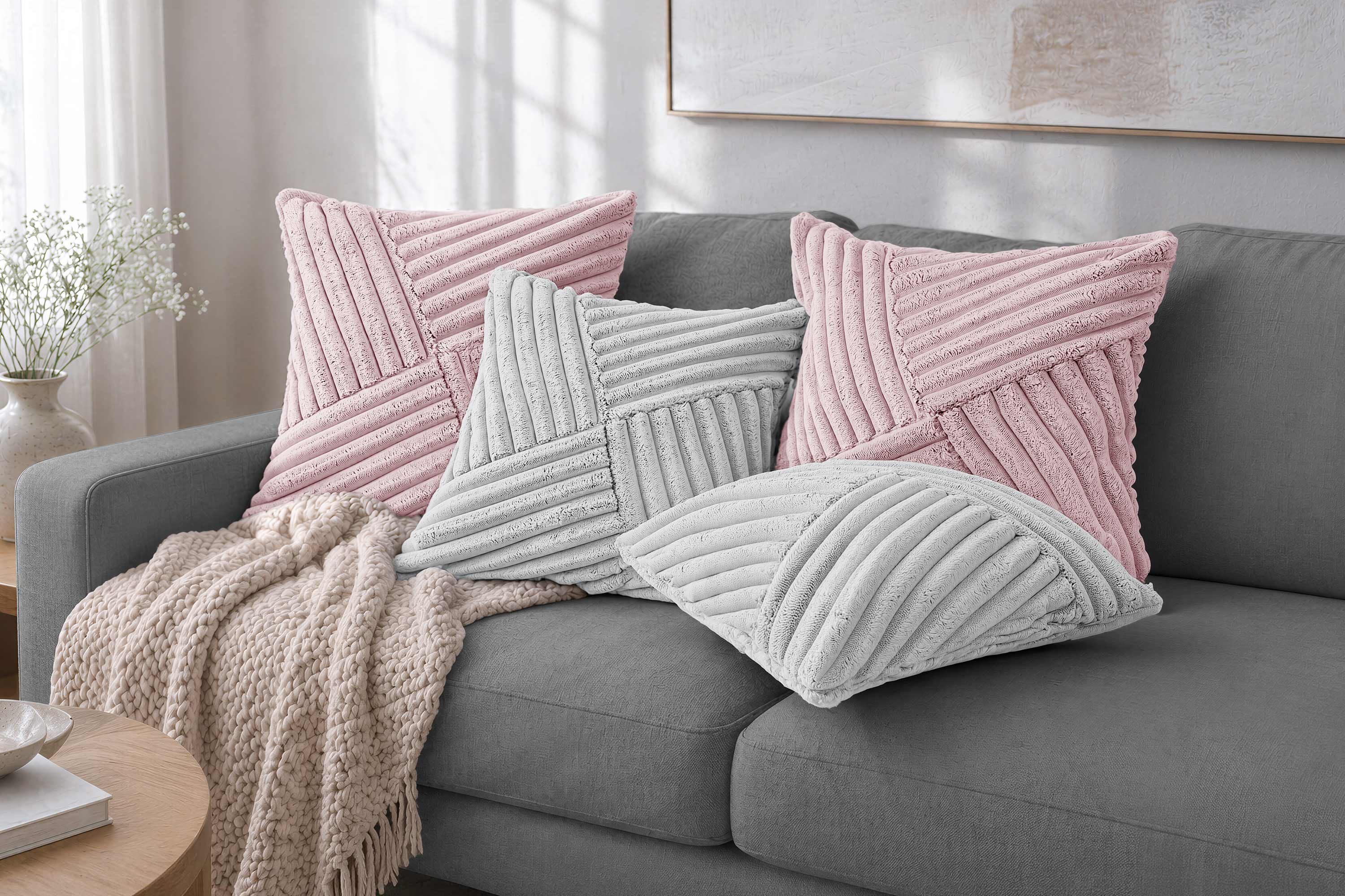 Amilian Dekokissen Sofakissen 4er Set mit Füllung und Bezug, Reißverschluss, formstabil, Reißverschluss, Cord-Optik, formstabil, 40x40 cm
