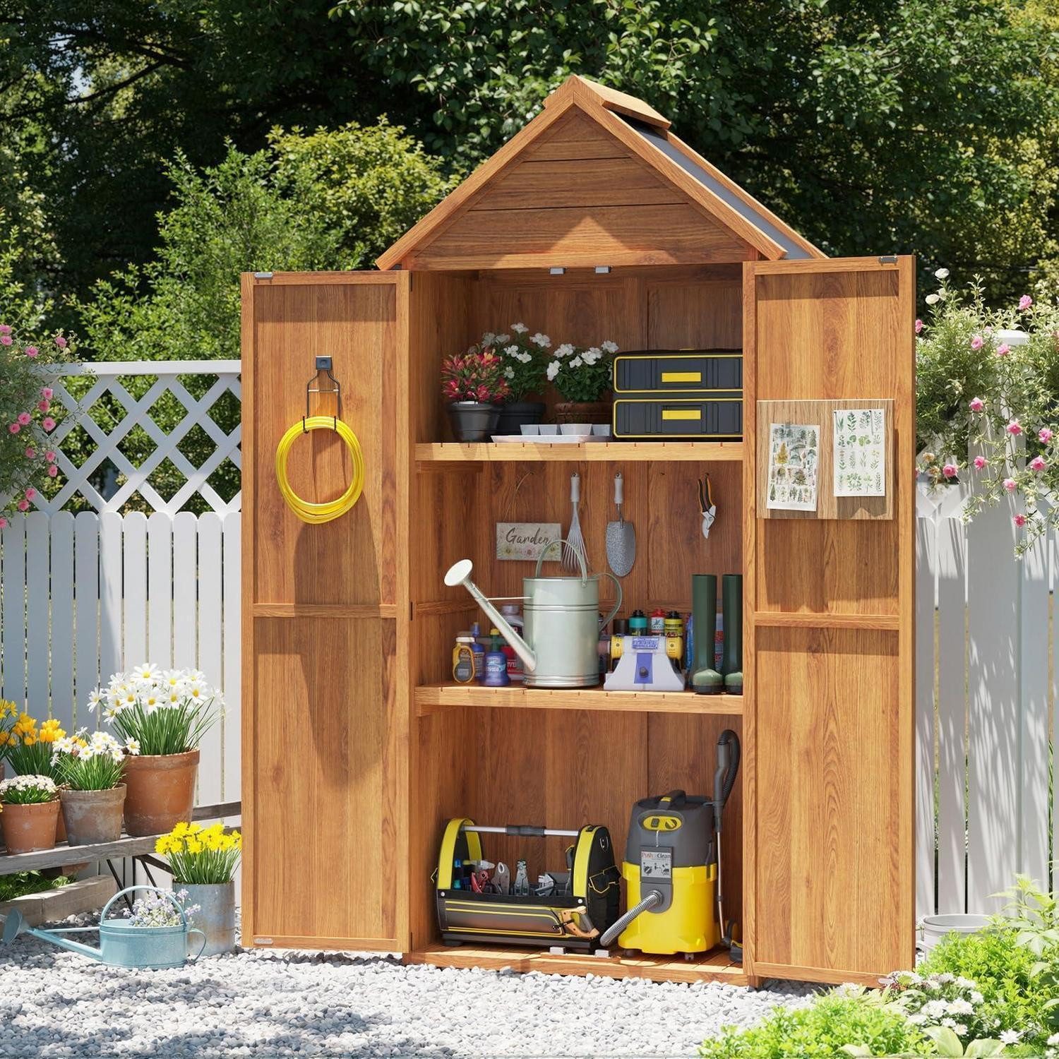 LuxusKollektion Garten-Geräteschrank Geräteschuppen Holz 73x39cm Giebeldach Doppeltür