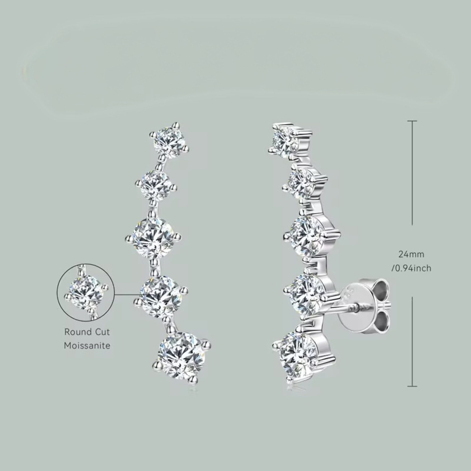 ROUGEMONT Paar Ohrstecker Extravagante Moissanit Ohrstecker Layering Style 925 sterling Silber, Echtschmuck mit Echtheitszertifikat – Bild 3 von 5