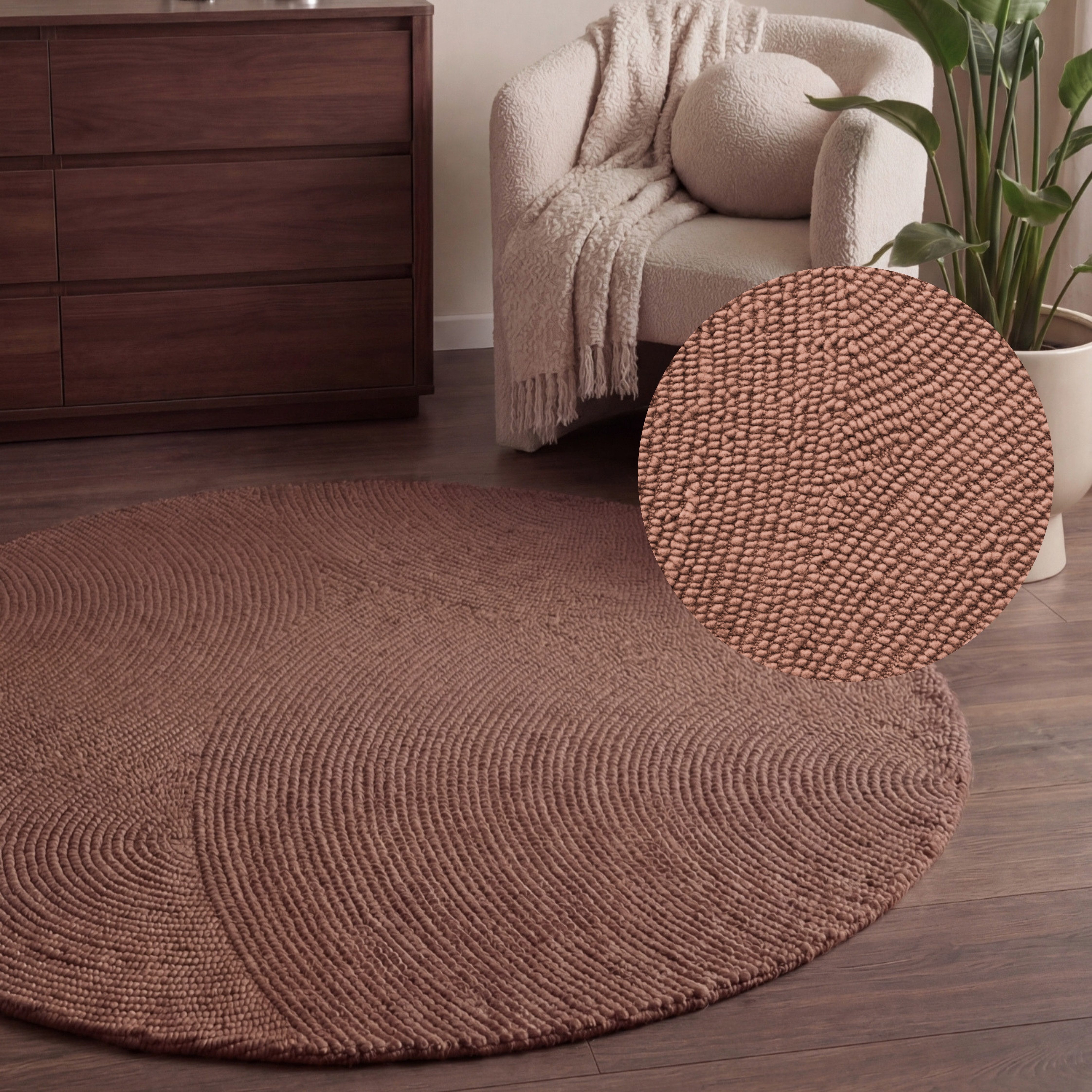 HANSE Home Wollteppich Calmio, auch als Läufer und in rund, rund, Höhe: 18 mm, Handgetuftet, Wolle, Natur, Wohnzimmer, Schlafzimmer, Skandi, Hygge