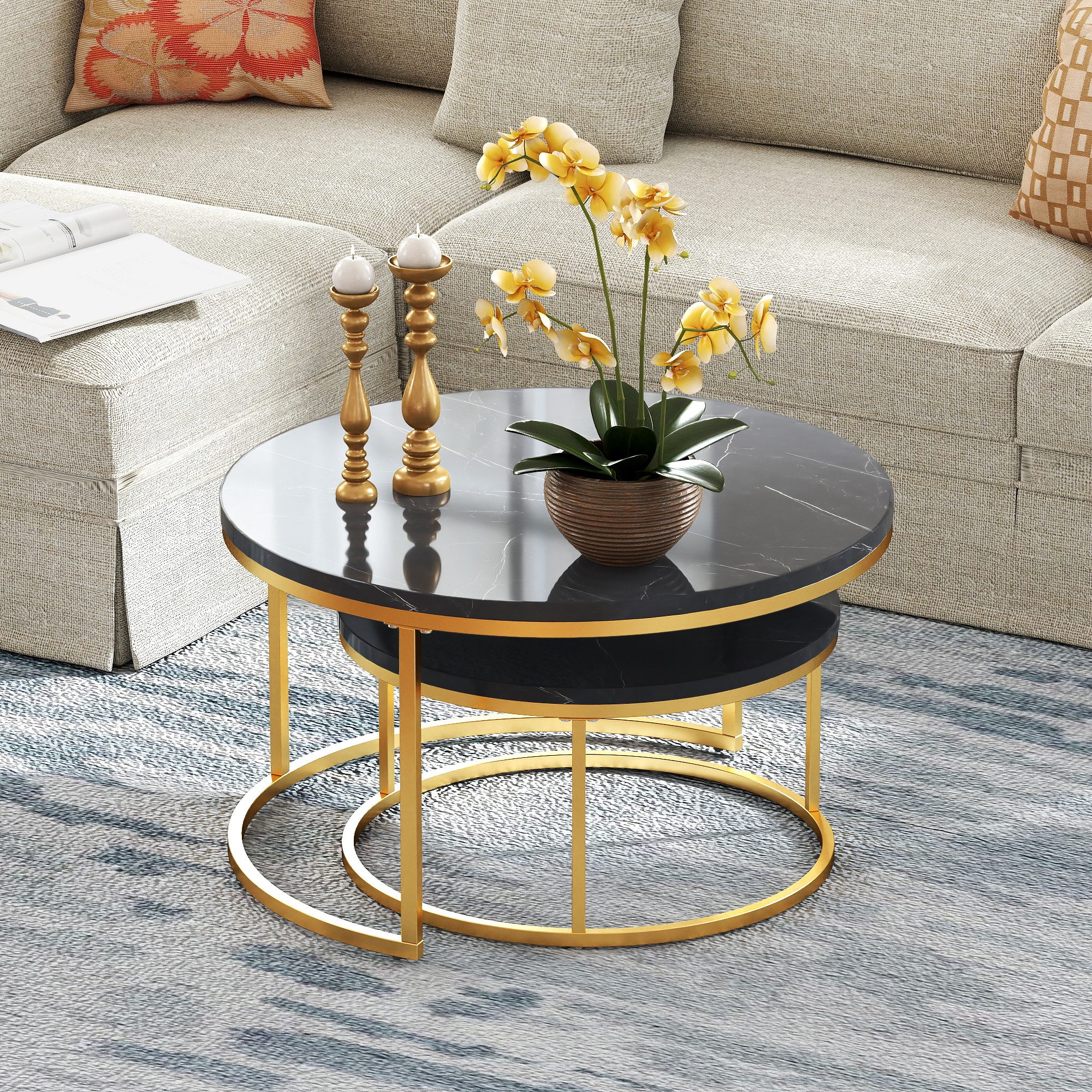 HAUSS SPOLE Couchtisch rund 2er-Satztisch Beistelltisch stapelbarer Sofatis günstig online kaufen