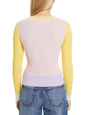 Esprit Rundhalspullover Gerippter Pullover im Colour-Blocking-Design