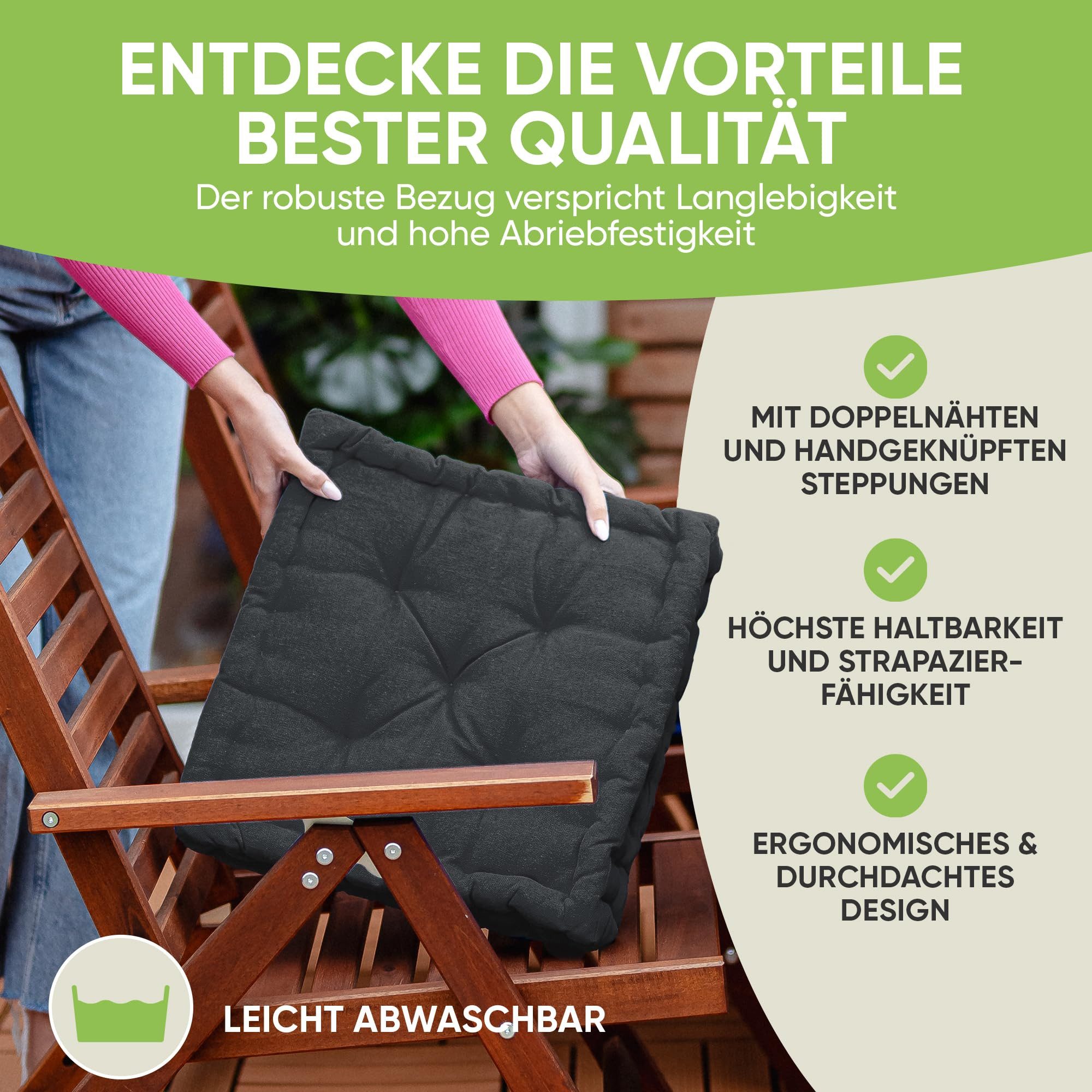 Gräfenstayn Sitzkissen 4er Set 40x40 cm mit 8 cm Polsterung aus 100 % Baumwolle -, robustes Sitzkissen für Indoor & Outdoor, bequemes Bodenkissen – Bild 5 von 5