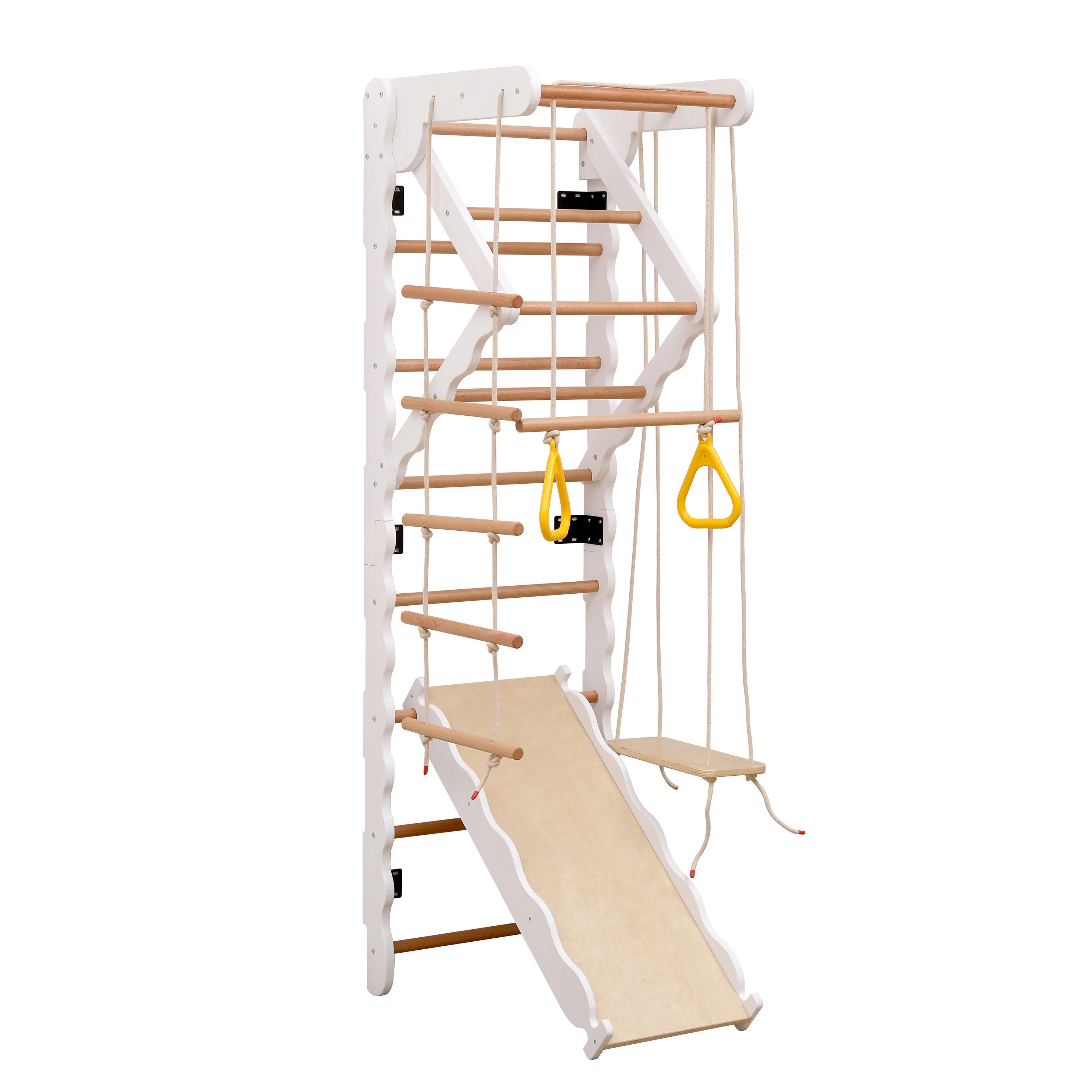 Rolipo Sprossenwand 6-in-1 Multifunktions Klettergerüst mit Rutsche & Kinderschaukel, aus Holz, Indoor, bis 50kg, Geschenke zum Kindertag 3–8 Jahre