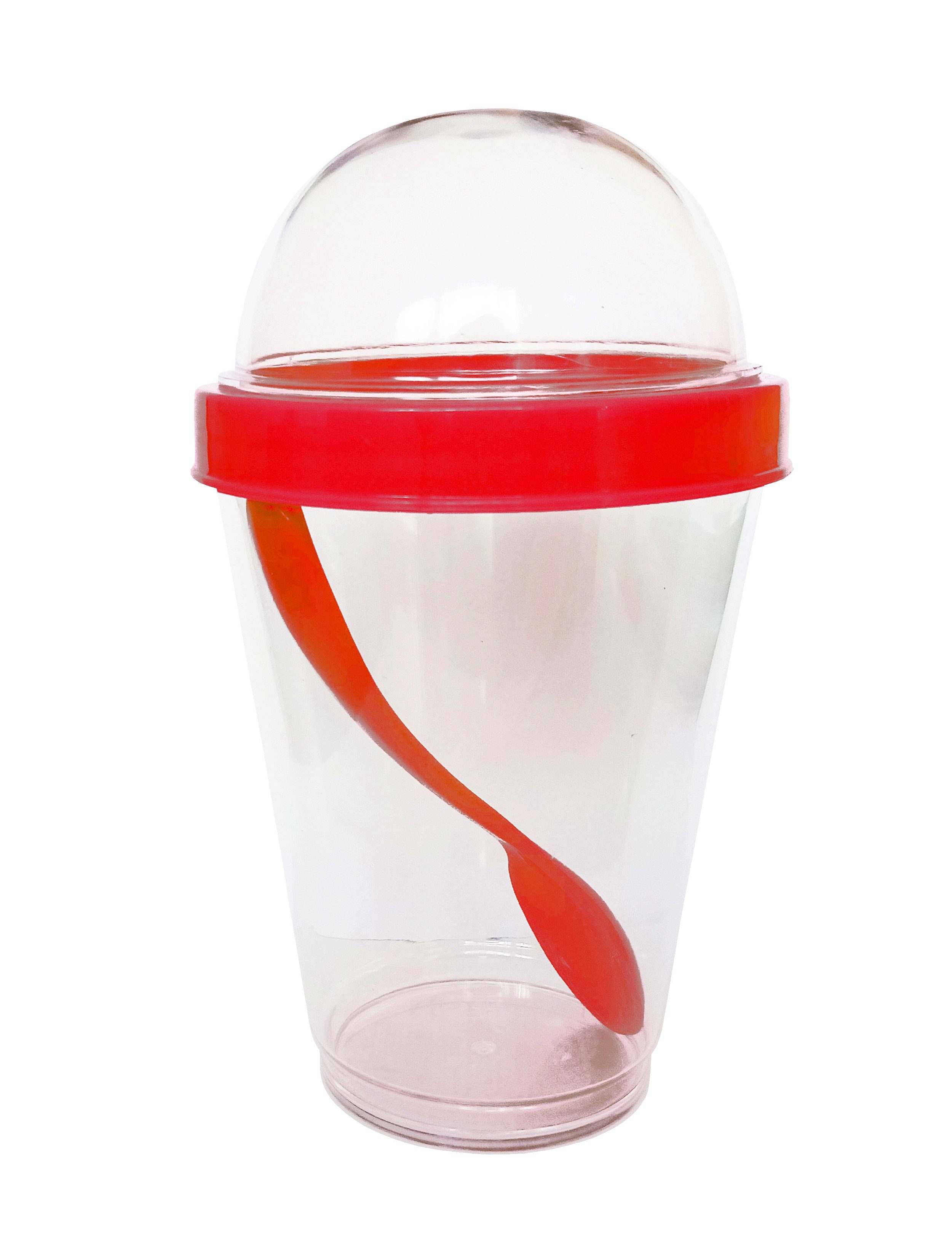 EDCO Müslischale JOGHURTBECHER 300ml Löffel Deckel Müslibecher Müsli to go 05 (Rot), Müslischale Becher