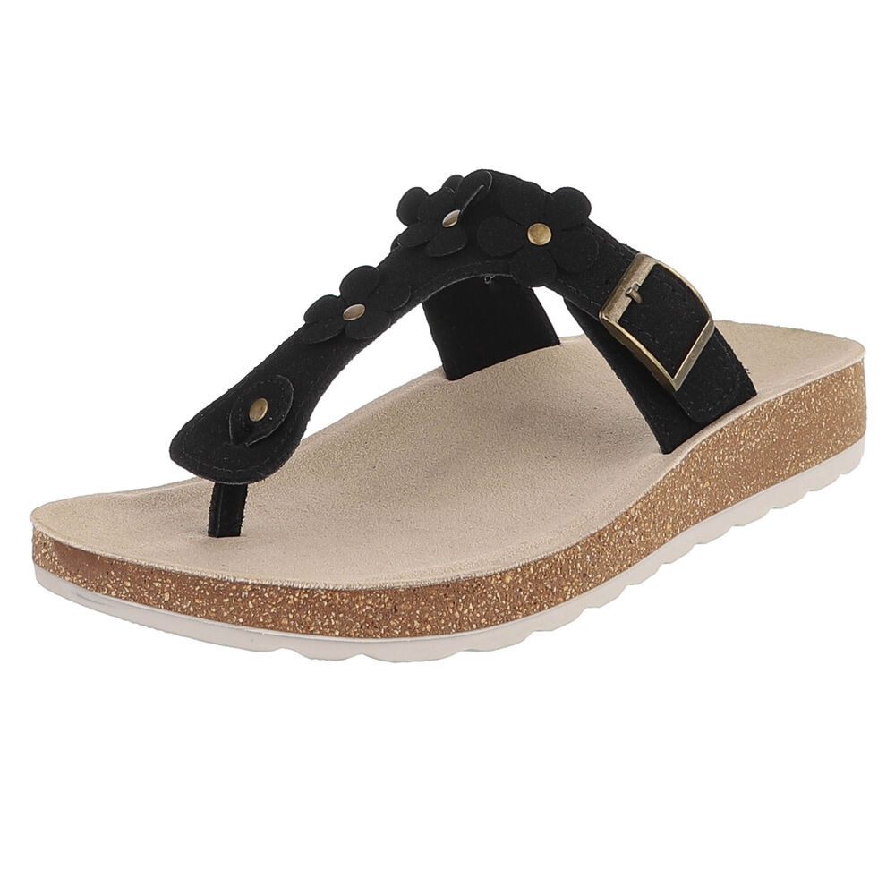 Ital-Design Feminine Flip-Flops mit Blumen-Design für Damen Zehentrenner (91512528) Flach Zehentrenner in Schwarz
