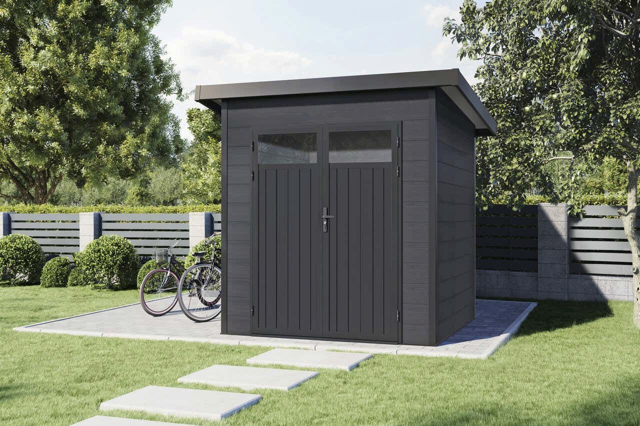 Finnhaus Wolff Gerätehaus Holz WPC Vitale 2020 19 Anthrazit/Hellgrau, BxT: 216x220 cm, in Naturbelassen mit 19mm Wandstärke