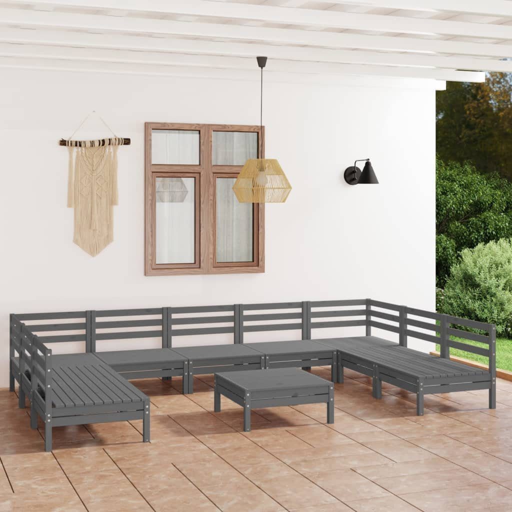 vidaXL GartenloungeSet »10tlg. GartenLoungeSet Grau Massivholz